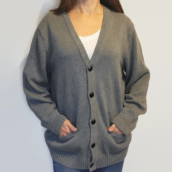 L.L. Bean Gray Grandpa V-Neck Cardigan Sweater size Large - Picture 2 of 16